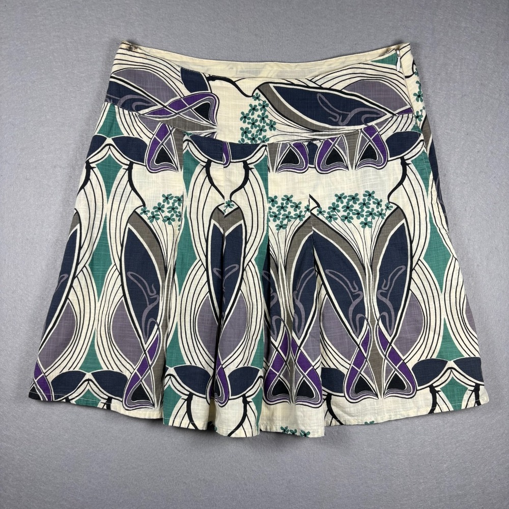 Boho Artsy Printed Mini Skirt Pleated Geometric Flowy Womens Medium/Large Cotton